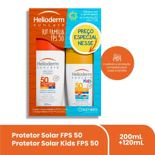 Kit Protetor Solar Helioderm Fps50 200ml + Fps50 Infantil Kids 120ml