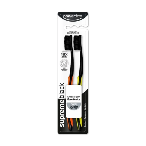 Escova Dental Powerdent Supreme Black 2Un