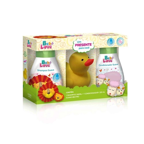 Kit Shampoo 240ml + Condicionador 220ml Bebê Love Grátis Patinho Amarelo