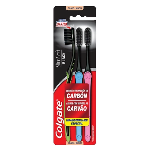 Kit Escova Dental Colgate Slim Soft Black 3 Unidades