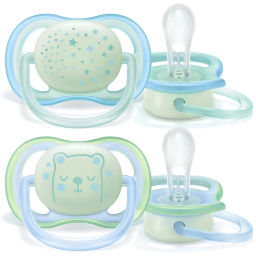 Kit Chupeta Philips Avent Ultra Air Night 0 a 6 Meses Azul Estrelas/Urso 2 Unidades