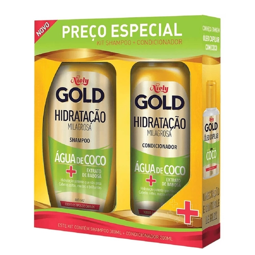 Kit Niely Gold Hidratação Milagrosa Água de Coco Shampoo 300ml + Condicionador 200ml