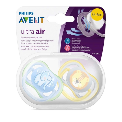 Kit Chupeta Philips Avent Ultra Air 0 a 6 Meses Elefante/Leão 2 Unidades
