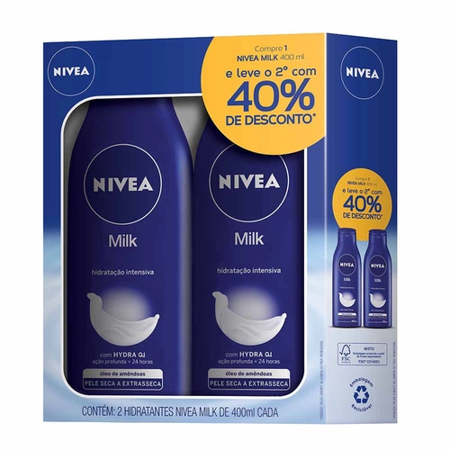 Kit Loção Deo Hidratante Nivea Milk Pele Seca a Extrasseca 400ml 2 Unidades