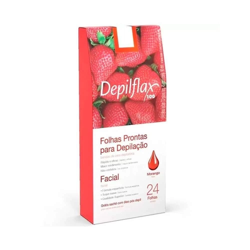 Folhas Prontas Para Depilação Facial Morango Depilflax 24 Folhas