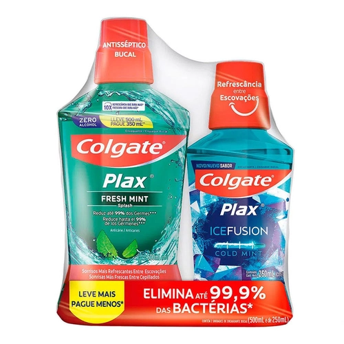 Kit Enxaguante Bucal Colgate Plax Fresh Mint Sem Álcool 500ml + 250ml