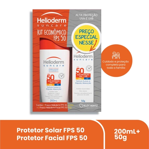 Kit Protetor Solar Helioderm Fps50 200ml + Fps50 Facial 50G