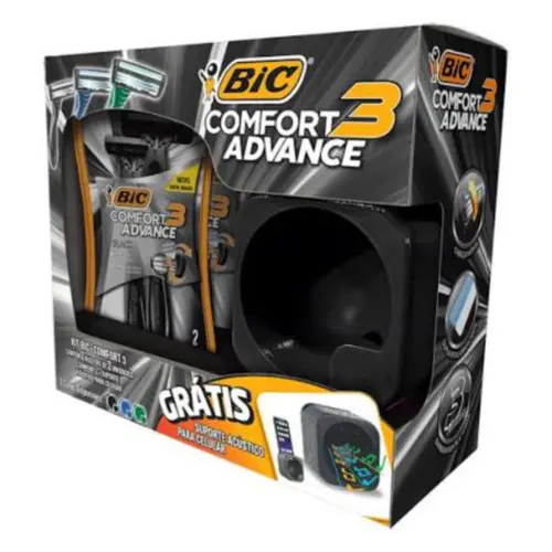 Kit Aparelho Bic Comfort3 Black 4 Unidades + Amplificador