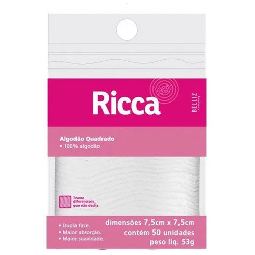 Algodão Quadrado Ricca 7,5 X 7,5 50 Unidades