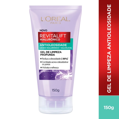 Gel de Limpeza Facial Revitalift Hialurônico Antioleosidade Loréal Paris 150G