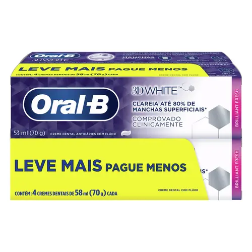 Kit Creme Dental Oral-B 3D White 4 Unidades