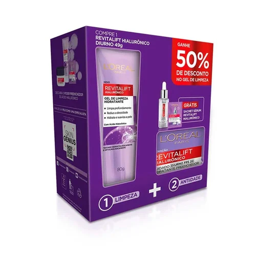 Kit Loréal Paris Revitalift Hialuronico Creme Diurno Fps20 + Gel De Limpeza+ Serum Sache