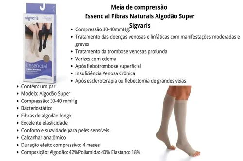 Meia Sigvaris Algodao Super Panturrilha G2 30/40 Pé Aberto Bege