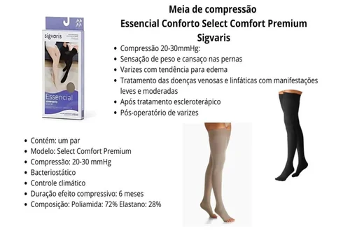 Meia Sigvaris Select Comfort Premium Meia Coxa G1 20/30 Pé Aberto Natural