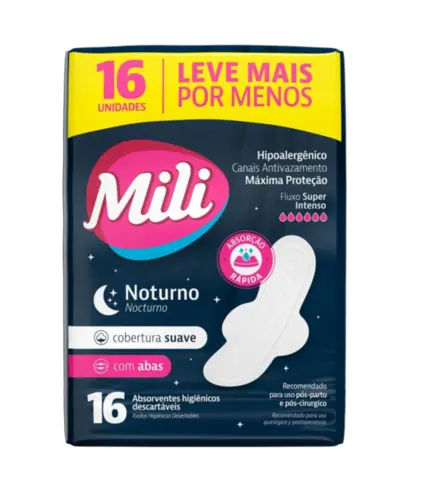 Absorvente Mili Noturno Suave Com Abas 16 Unidades