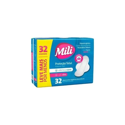 Absorvente Mili Proteção Total Suave Com Abas 32 Unidades