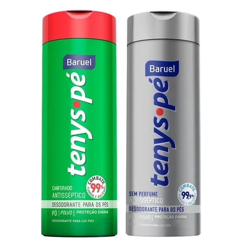 Kit Talco Desodorante Jato Seco Para Os Pés Antisséptico Canforado+Sem Perfume Tenys Pe 150Ml 2 Unid