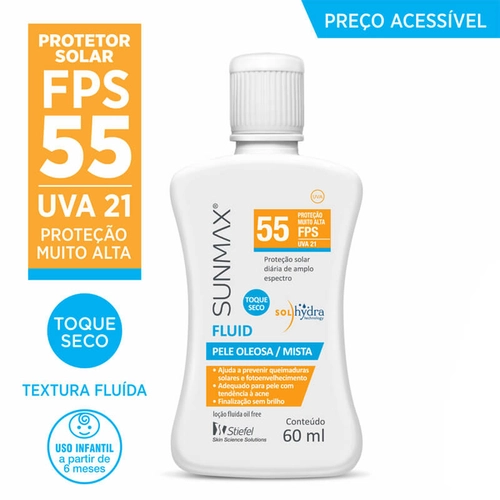 Protetor Solar Fluido Sunmax Fps55 Para Pele Mista/Oleosa 60Ml