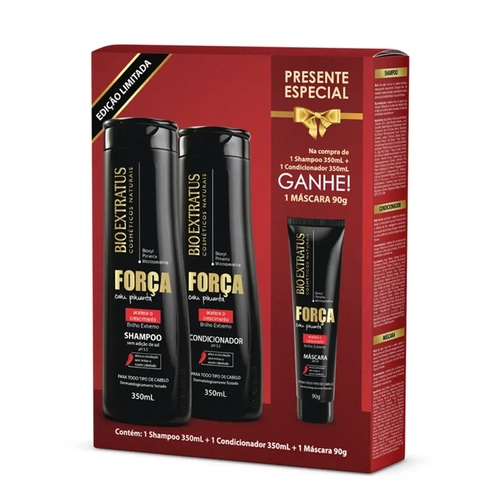 Kit Bio Extratus Força com Pimenta Shampoo 350ml + Condicionador 350ml Grátis Máscara 90g