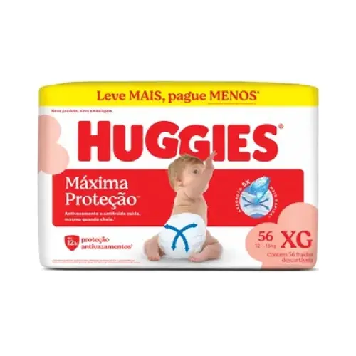Fralda Huggies Hiper Máxima Proteção Xg 56 Unidades (12 - 15Kg)
