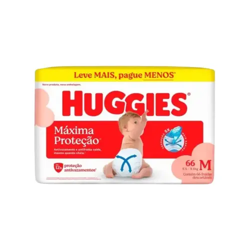Fralda Huggies Hiper Máxima Proteção M 66 Unidades (5,5 - 9,5Kg)