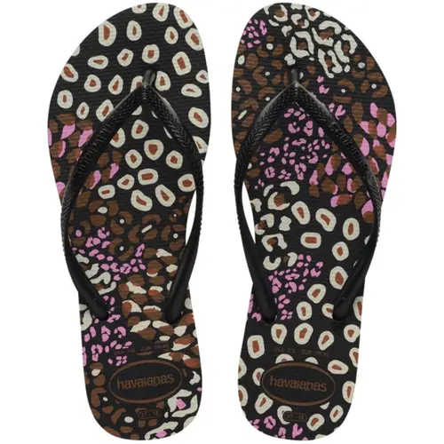 Chinelo Havaianas Slim Animals Preto/Pink Lemo 33/34