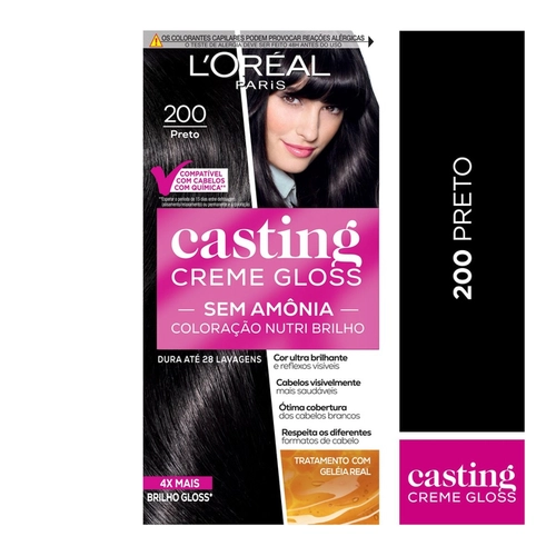 Coloração Casting Creme Gloss Loréal Paris Sem Amônia Preto 200