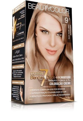 Kit Coloração Beauty Color 9.1 Louro Muito Claro Acinzentado 9.1