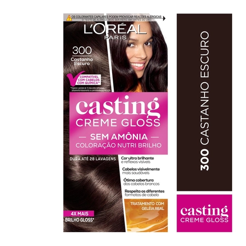 Coloração Casting Creme Gloss Loréal Paris Sem Amônia Castanho Escuro 300