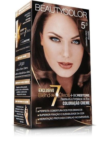 Kit Coloração Beauty Color Castanho Claro Dourado 5.3