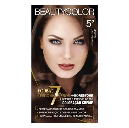 Kit Coloração Beauty Color Castanho Claro Dourado 5.3