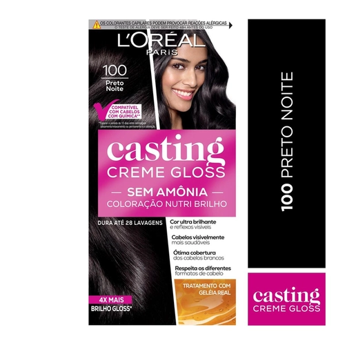 Coloração Casting Creme Gloss Loréal Paris Sem Amônia Preto Noite 100