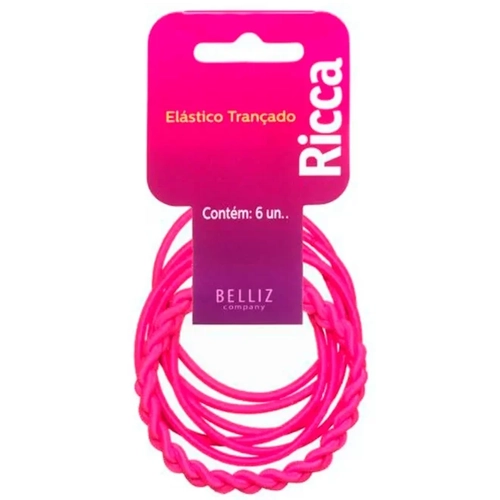 Acessório de Cabelo Elástico Ricca Trançado Rosa 6 Unidades Ref 1971