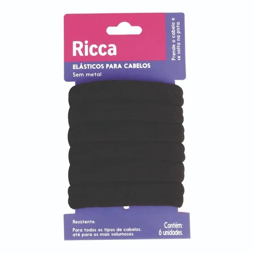 Acessório de Cabelo Elástico Ricca Grosso Black 6 Unidades Ref 2725