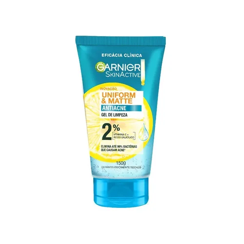 Gel de Limpeza Facial Garnier Antiacne Uniform & Matte 2% Vitamina C + Ácido Salicílico 150G