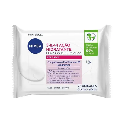 Lenços de Limpeza Nivea Demaquilante Hidratante 3 em 1 25 Unidades