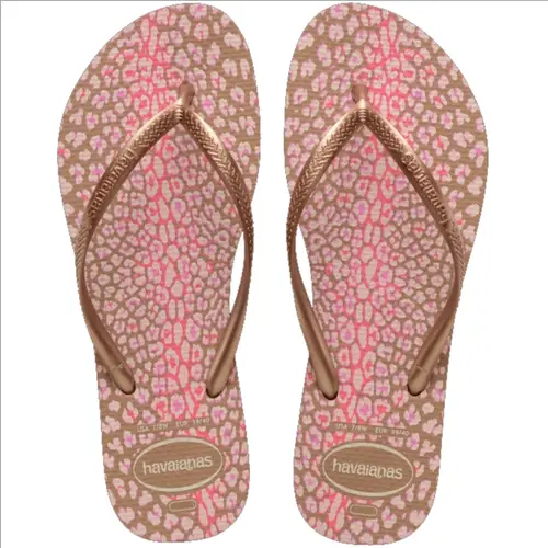 Chinelo Havaianas Slim Animals Rose Gold/Cafe 33/34