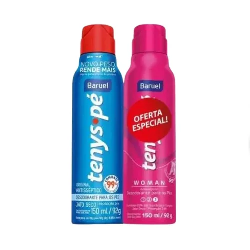Kit Talco Desodorante Jato Seco Para Os Pés Antisséptico Tradicional+Woman Tenys Pe 150Ml 2 Unidades
