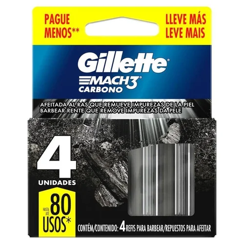 Carga Para Aparelho de Barbear Gillette Mach3 Carbono 4 Unidades
