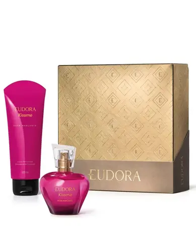 Kit Perfume Feminino Eau de Colônia Eudora Kiss Me Rosa Marcante 100ml + Loção Corporal 100ml