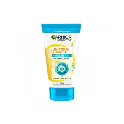 Limpeza Facial 3 em 1 Garnier Antiacne Uniform & Matte 2% Vitamina C + Ácido Salicílico 120G