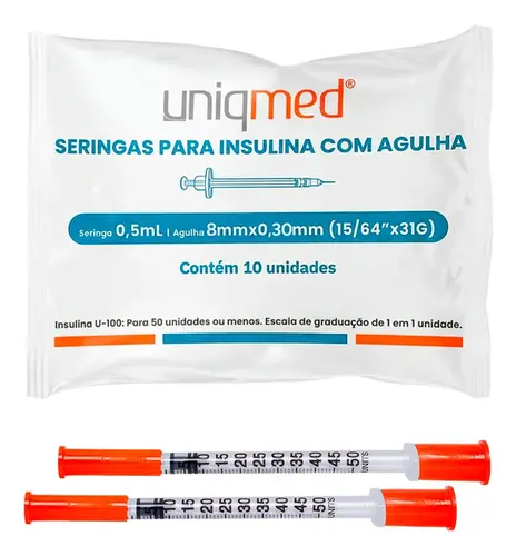 Seringa Descartável Insul 50Ui 10Un Agulha 8Mm