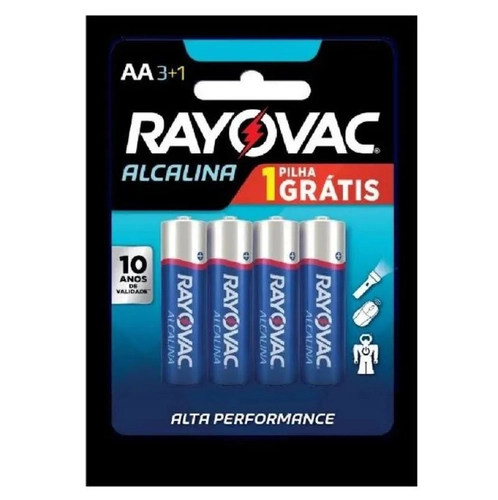 Pilha Alcalina Rayovac Aa 3Un + 1 Grátis