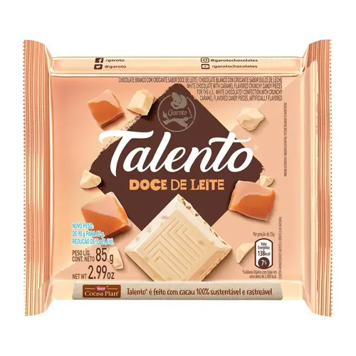 Chocolate Barra Talento Doce De Leite 85G