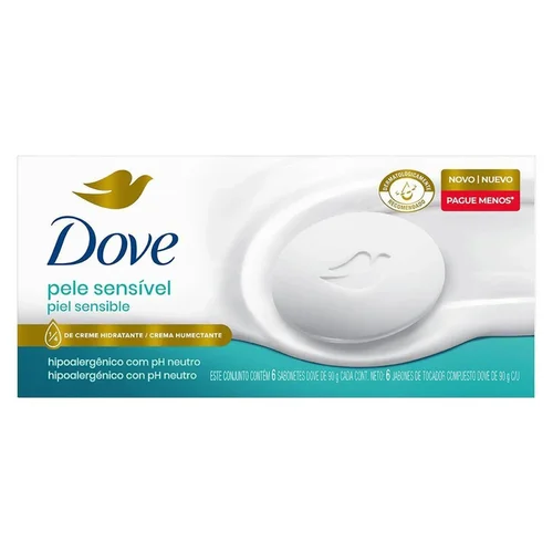 Kit Sabonete em Barra Dove Pele Sensível 90G 6 Unidades