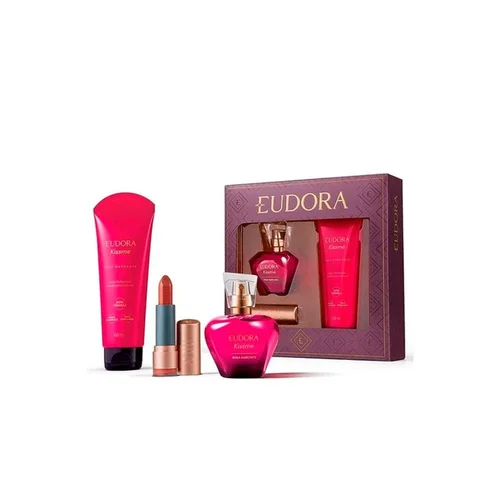 Kit Eudora Fem Kiss Me Rosa Marcante Col 50Ml + Hidrat + Batom