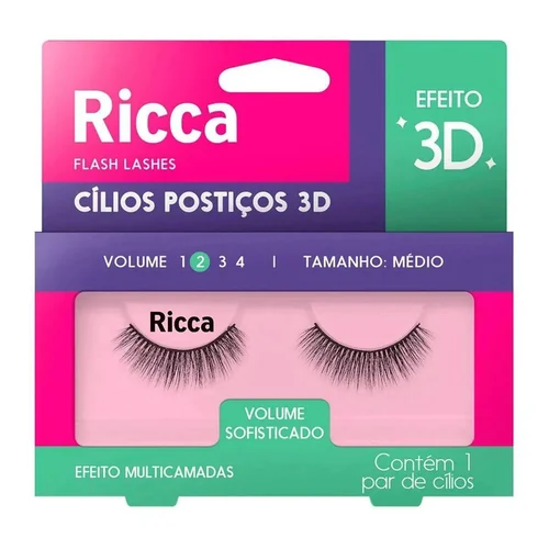 Cílios Postiços Ricca 3D Médio Volume 02 Volume Sofisticado Ref 2685
