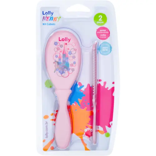 Escova De Cabelo + Pente Lolly 7050 Rosa/Lilas
