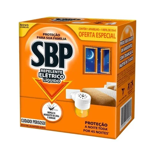 Repelente De Insetos SBP Elétrico Líquido Aparelho + Refil 45 Noites