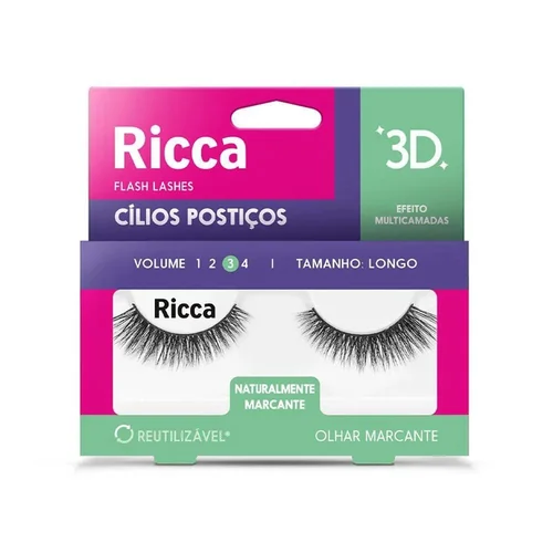 Cílios Postiços Ricca 3D Longo Volume 03 Naturalmente Marcante Ref 2690